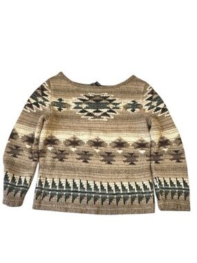 Ralph Lauren Sport Southwestern Knit Sweater M Boho Aztec Linen Silk Blend
